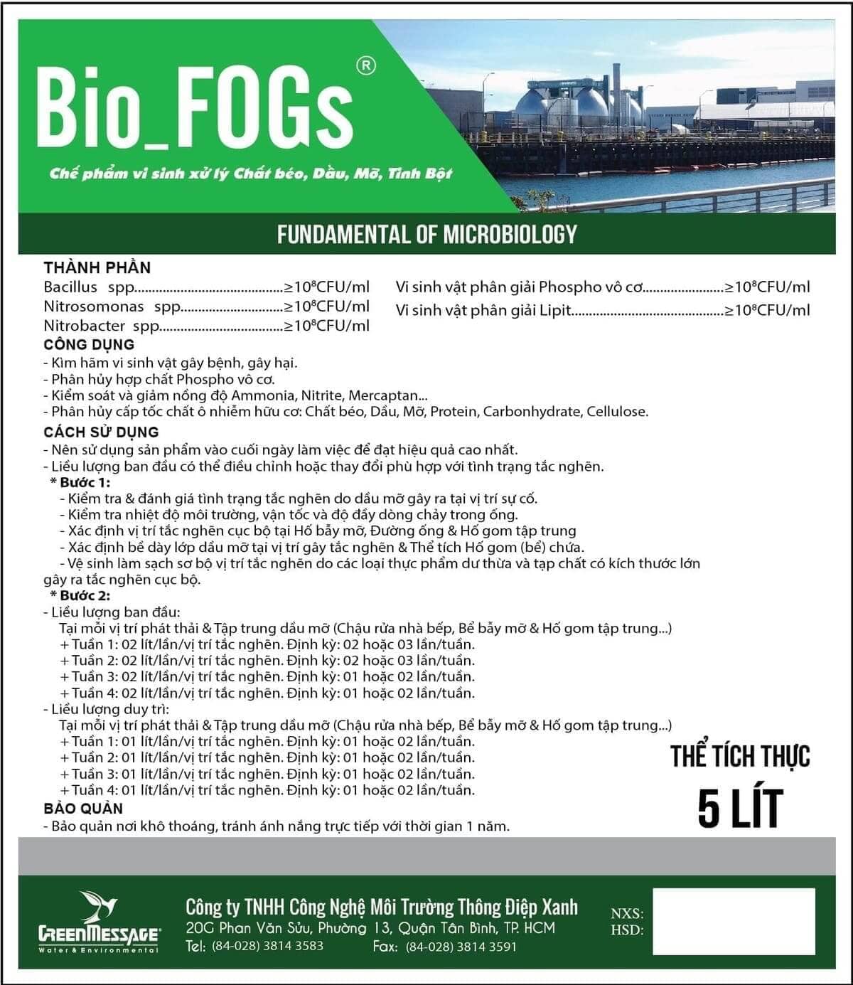 Bio_FOGs - Chế phẩm vi sinh xử lý chất béo, dầu mỡ, tinh bột